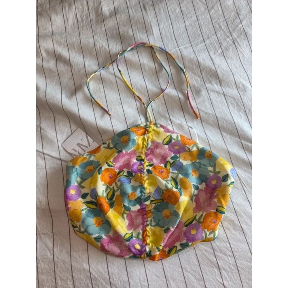 NWT Zara Floral Ruched Crop Top Women's S Ruched Summer Beach Festival